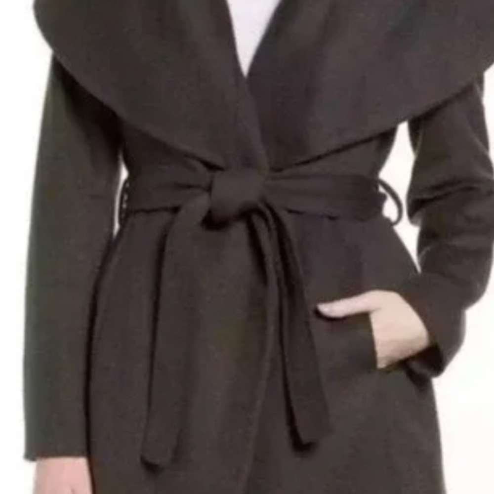 New with Tags Tahari- Marla Double Face Wool Blend Belted Wrap Coat color Chive